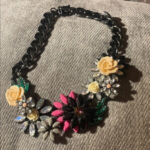 Joan Rivers Floral Statement Necklace with Black Chain